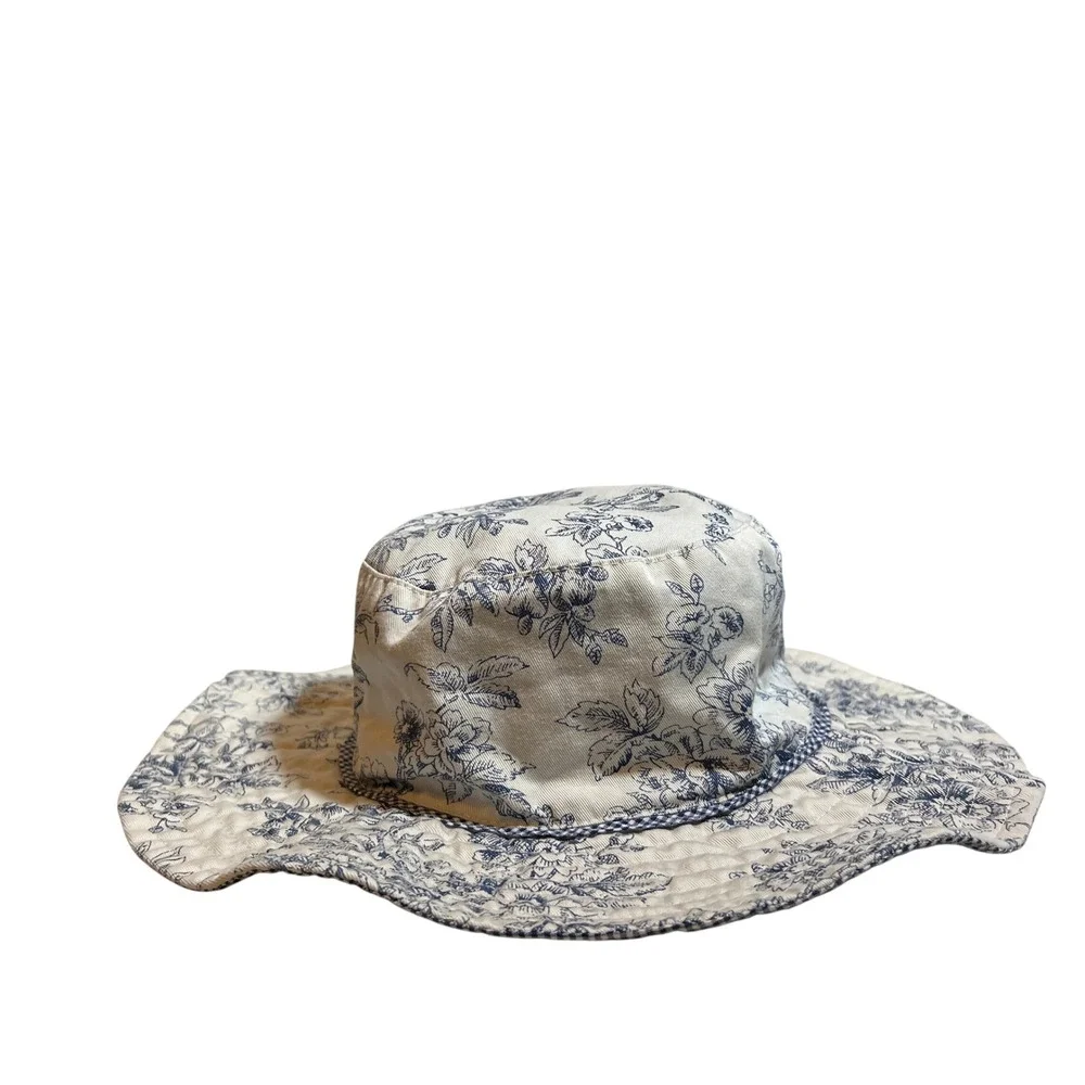 Scala Gal Dorfman Pacific Reversible Sun Hat Blue Floral Toile Gingham Wide Brim